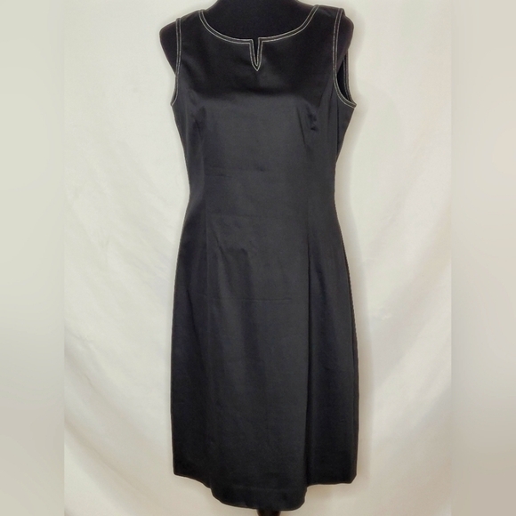 Ann Taylor Black Cotton Sleeveless Sheath Dress w/ Contrast Stitching - Size 10 - Picture 1 of 7